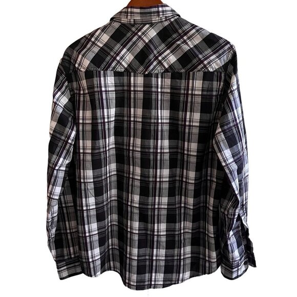 Helix Button Up Shirt Mens L Black White Checkered Plaid Western Roll Up Cuffs - Picture 2 of 12